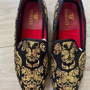 FERUCCI BLACK GOLD PRINTING LOAFER SIZE 8 PROM WEDDING SHOES